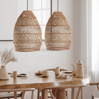 Set 4 Natural Rattan Chandelier Pendant Light Fixtures