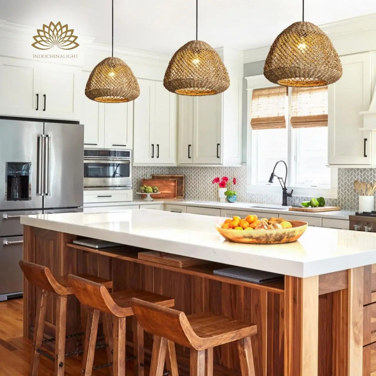Calypso Basket Weave Pendant Light - Woven and Wicker for Kitchen (kitchen island)