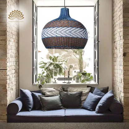 courtland-blue-rattan-pendant-light-above-coffee-sofa
