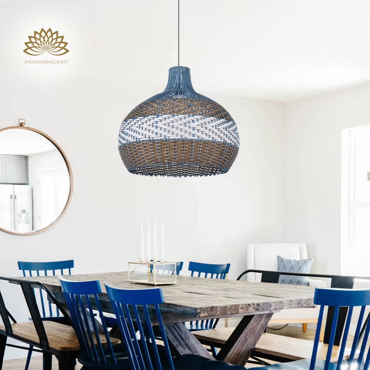 courtland-blue-rattan-pendant-light-over-wooden-table