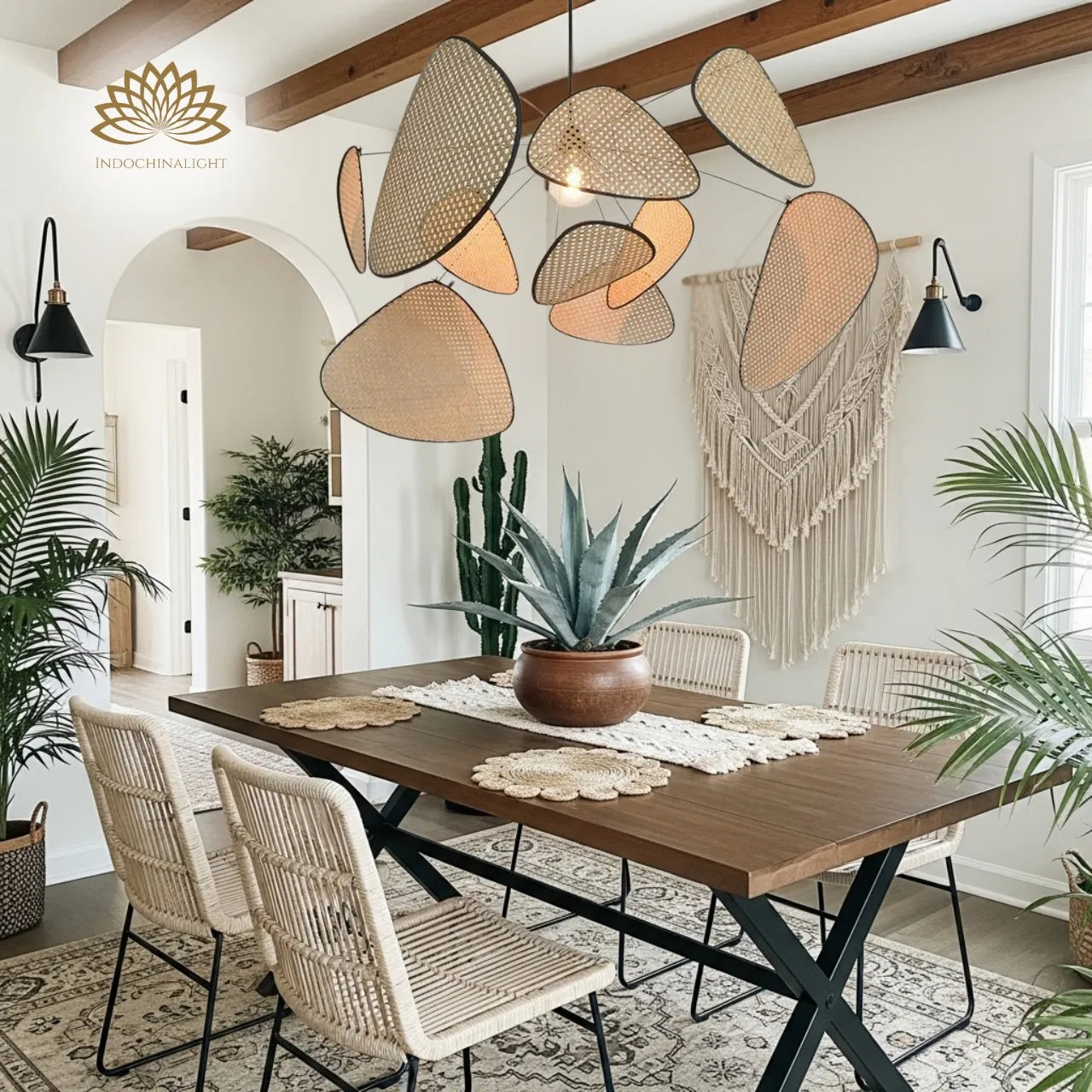 Screen Cannage Oversize Rattan Pendant Light in dining room