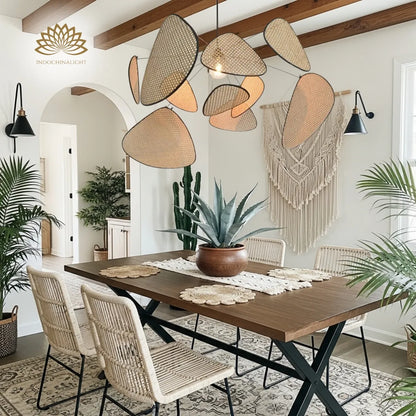 Screen Cannage Oversize Rattan Pendant Light in dining room