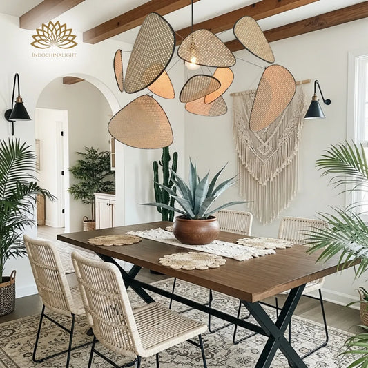 Screen Cannage Oversize Rattan Pendant Light in dining room