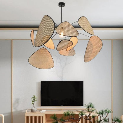 Extra Large Rattan Screen Cannage Suspension Pendant Light in living room