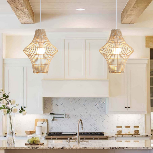 Geometric Rattan Pendant Light Fixture kitchen island