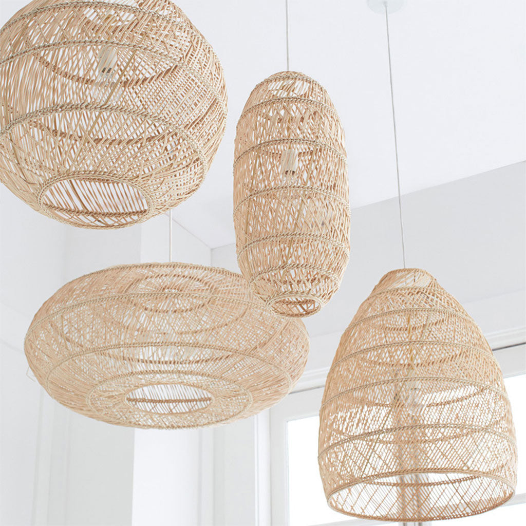 Set 4 Natural Rattan Chandelier Pendant Light Fixtures