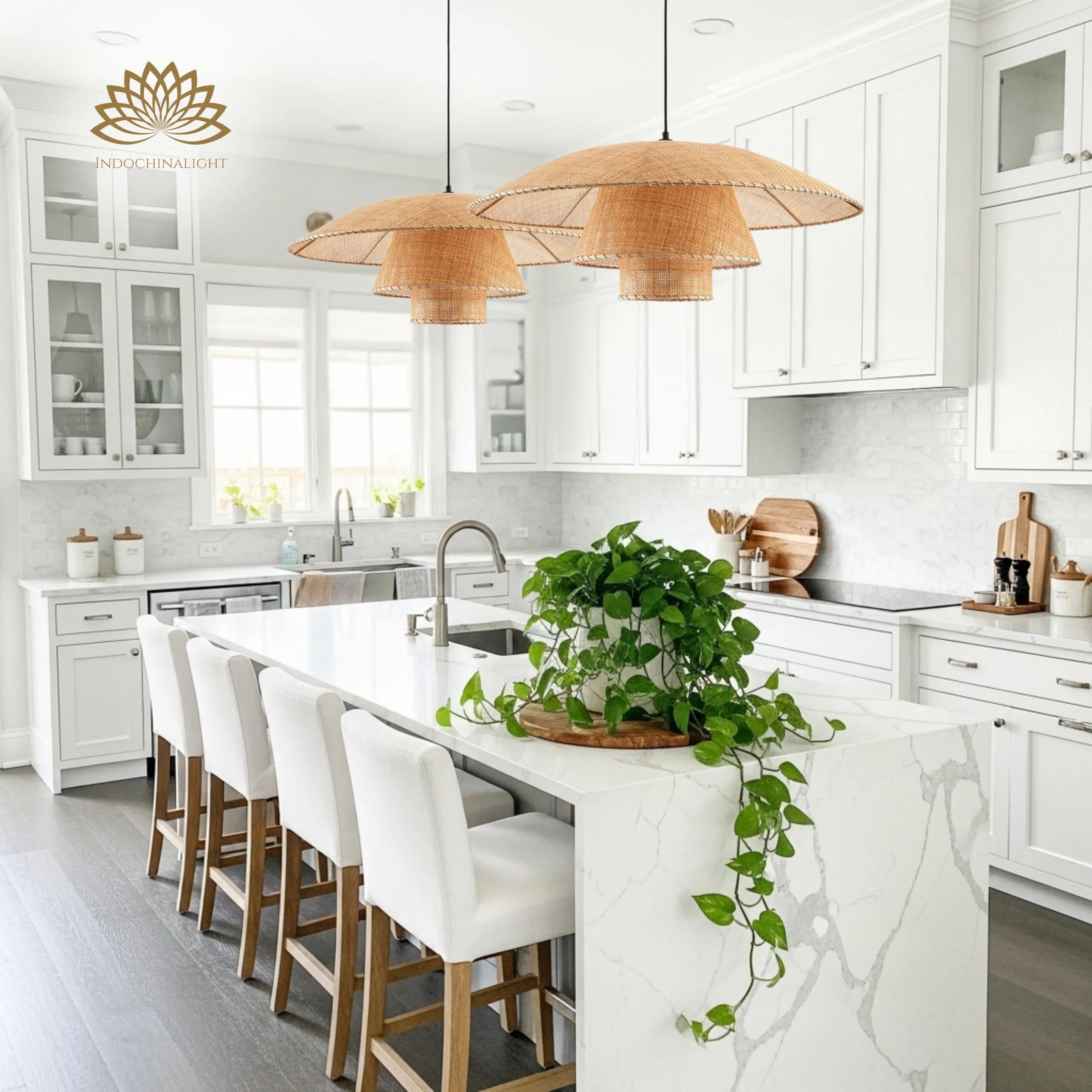 Lola Rattan Wicker Pendant Light kitchen island