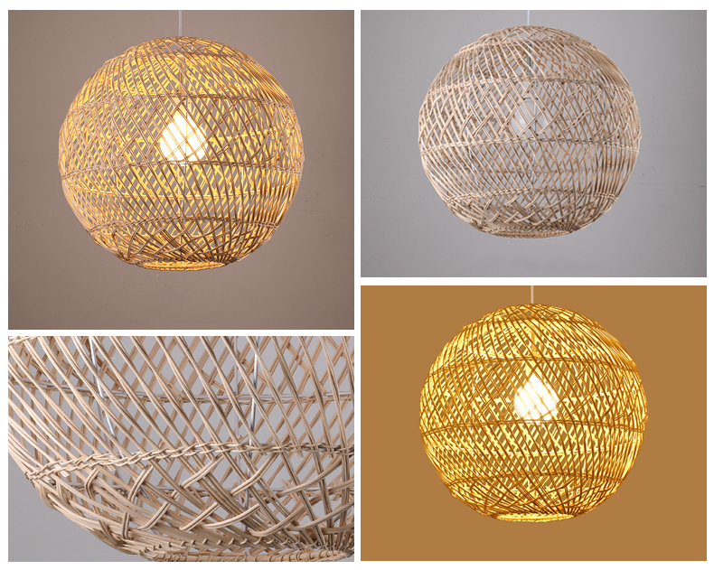 Set 4 Natural Rattan Chandelier Pendant Light Fixtures