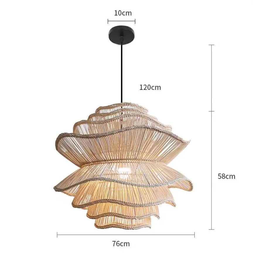 Alondra Rattan Wave Pendant Light – 5 Bulbs – Wavy Shade