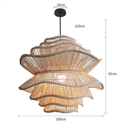 Alondra Rattan Wave Pendant Light – 5 Bulbs – Wavy Shade