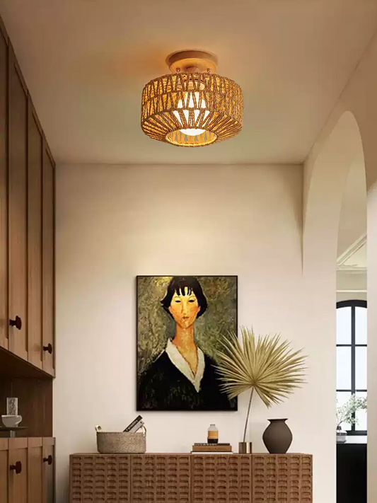 Kenmi Boho Rattan Ceiling Light