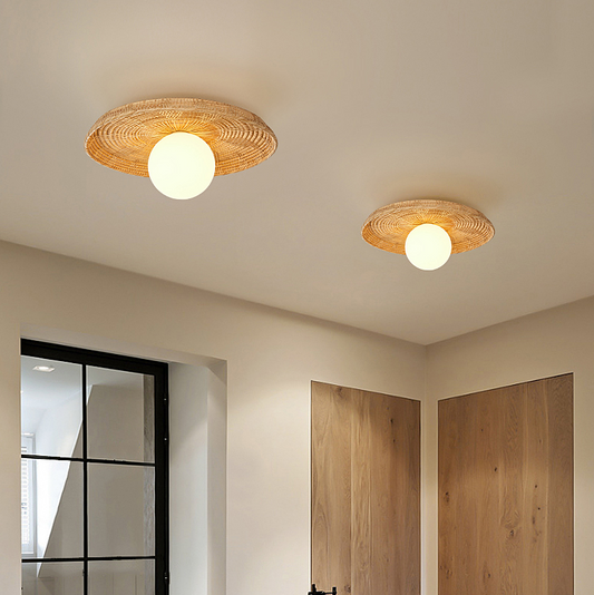 Plato Boho Rattan Ceiling Flush Mount