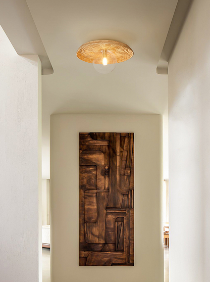 Plato Boho Rattan Ceiling Flush Mount