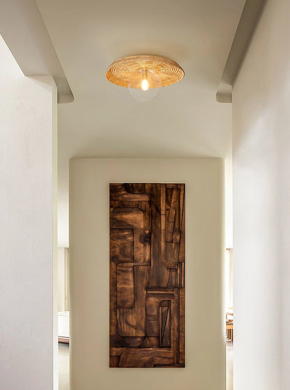 Plato Boho Rattan Ceiling Flush Mount