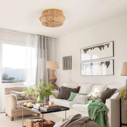 Cattleya Boho Rattan Ceiling Light in cozy living room