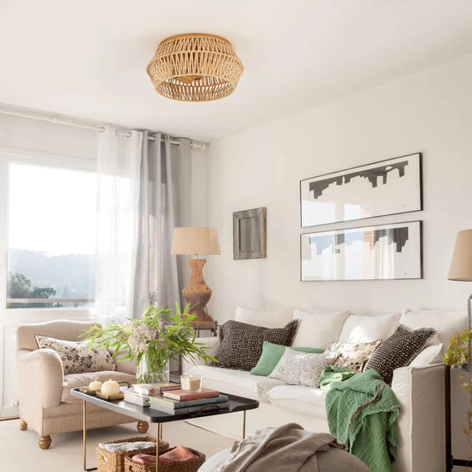 Cattleya Boho Rattan Ceiling Light in cozy living room
