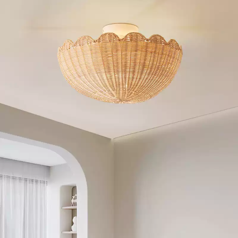 Rattan Bubble Flush Mount Light