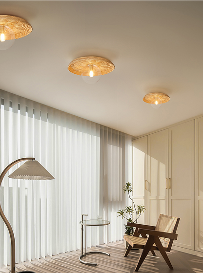 Plato Boho Rattan Ceiling Flush Mount
