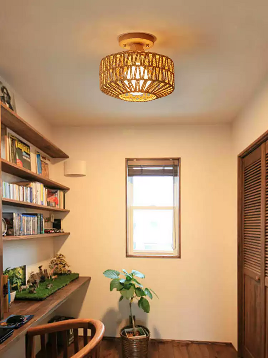 Kenmi Boho Rattan Ceiling Light