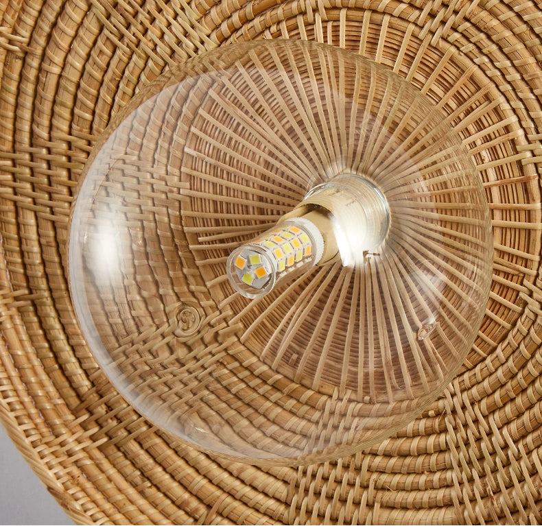 Plato Boho Rattan Ceiling Flush Mount