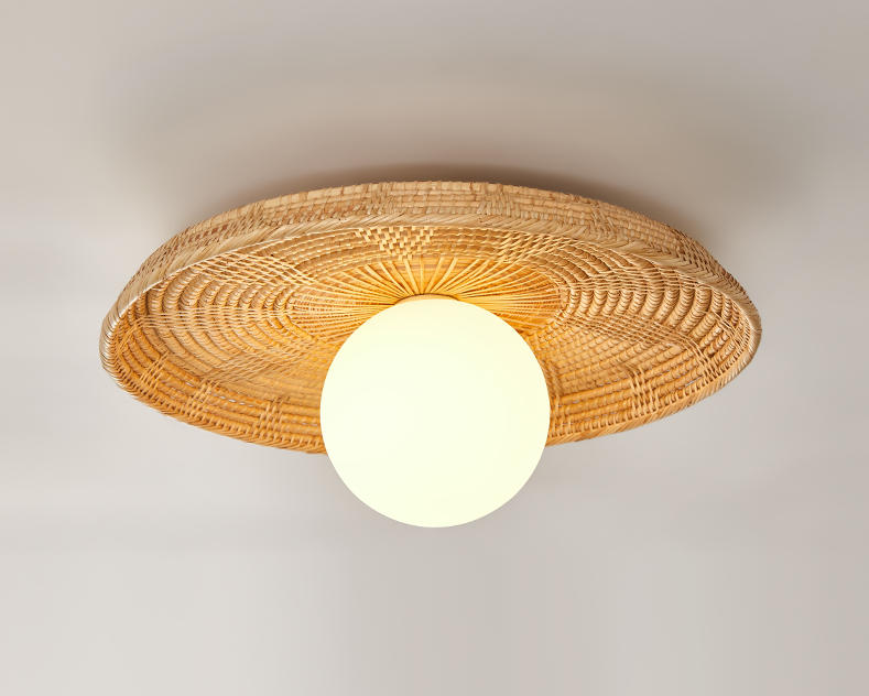Plato Boho Rattan Ceiling Flush Mount