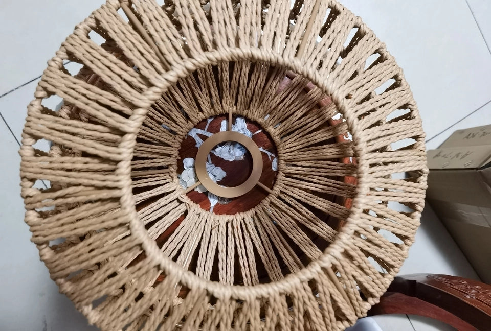 Kenmi Boho Small Rattan Drum Ceiling Light - Semi Flush Mount