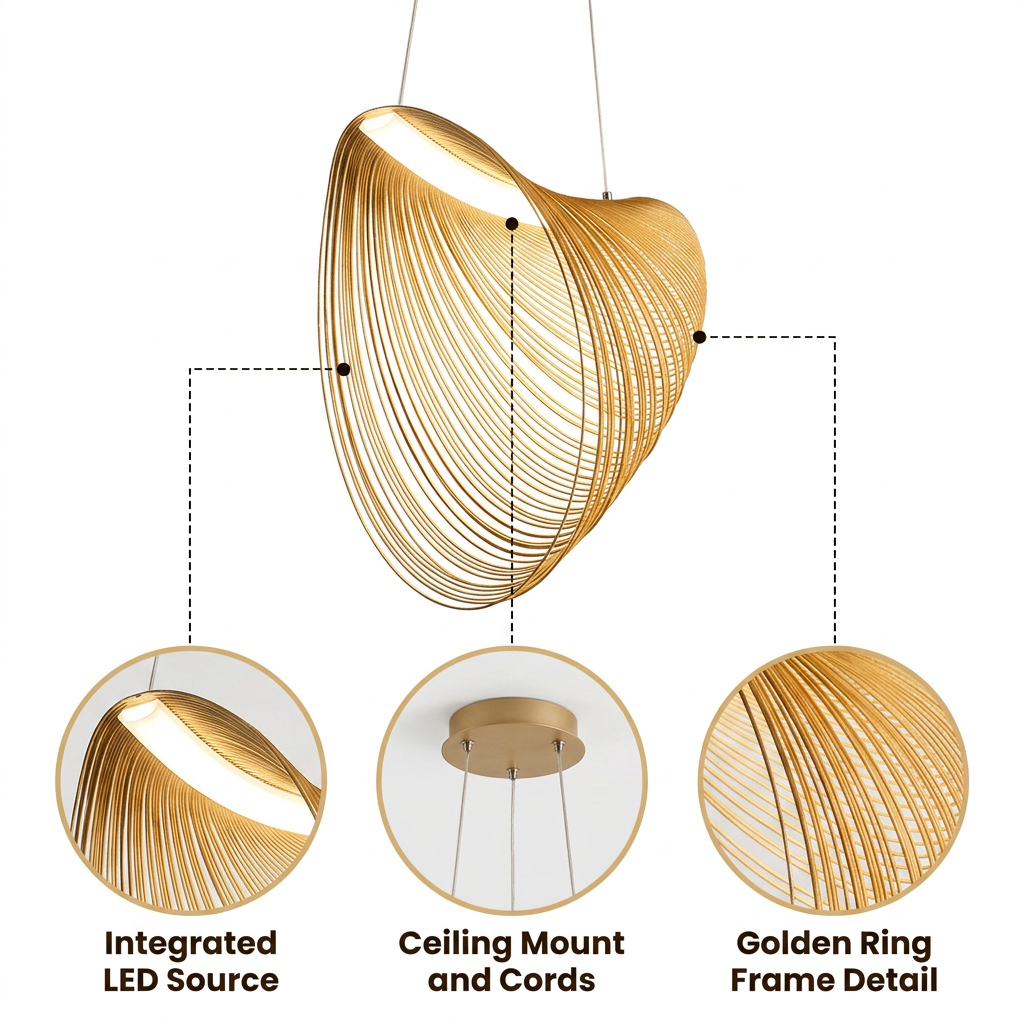 Ring Wabi Sabi Japandi Wood Ceiling Light with spiraling stacked wood slats forming an open ring, light brown matte finish, flush ceiling mount, warm E26 ambient glow