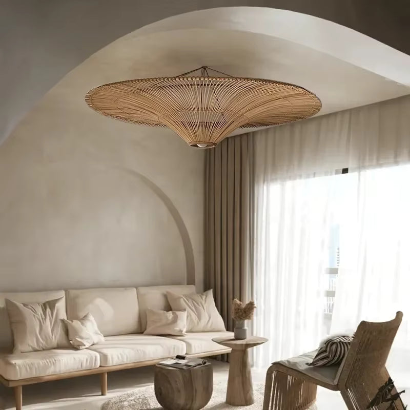 extra large junita wabi sabi rattan ceiling light in living room