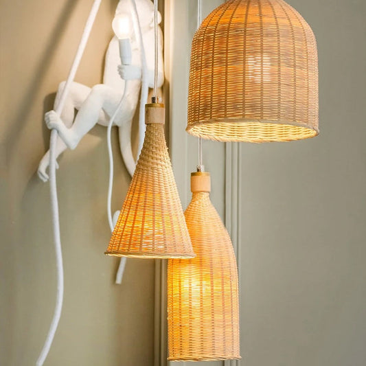Set 4 Kirsal Modern Cluster Rattan Pendant Light