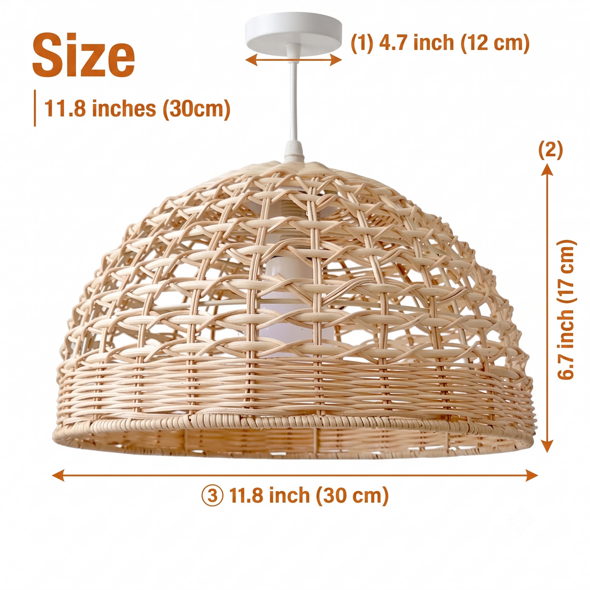 Eauso Coastal Small Rattan Wicker Pendant Light at a single 11.8-inch diameter, compact dual-density dome suits islands, small tables, and bedside spots alike