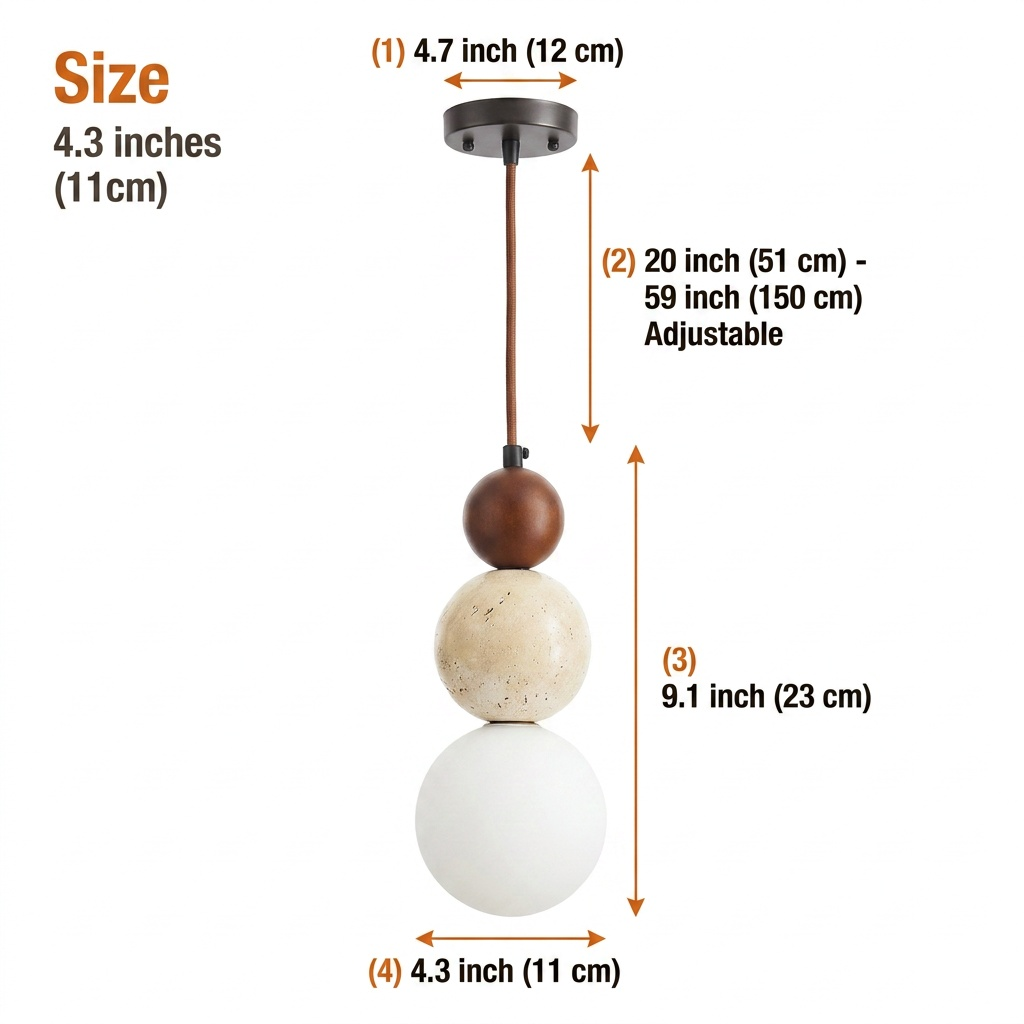 Elara Duo Wabi Sabi Three Ball Travertine Stone Pendant Light at a single 4.3-inch diameter, mini stacked globe suits bedside tables and narrow hallway corners