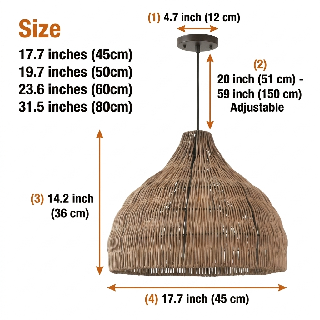 Garlic Coastal Rattan Kitchen Pendant Light in 17.7-inch to 31.5-inch diameters, graduated band weave teardrop bell, larger widens the glow while smaller keeps light focused