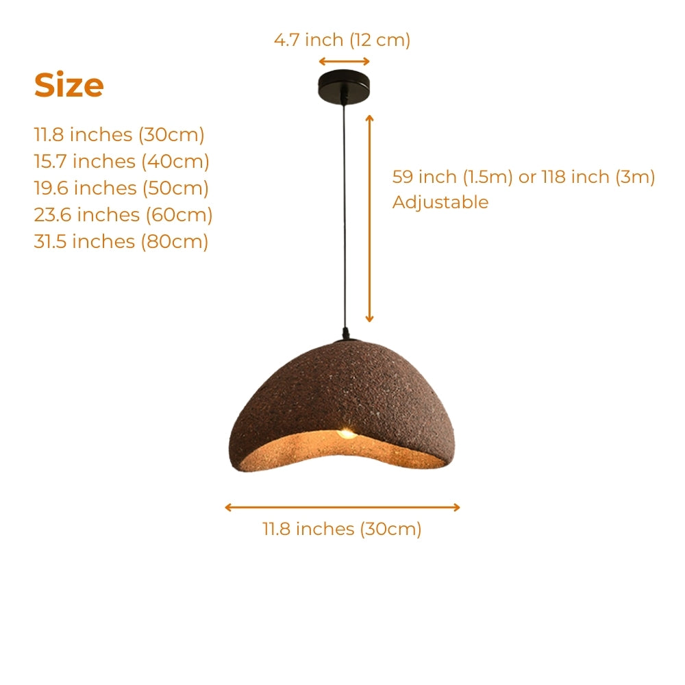 Imitation Stone Wabi Sabi Pendant Light in 11.8-inch to 31.5-inch diameters, molded stone-effect texture, larger domes cast a wider light pool with more visible texture up close