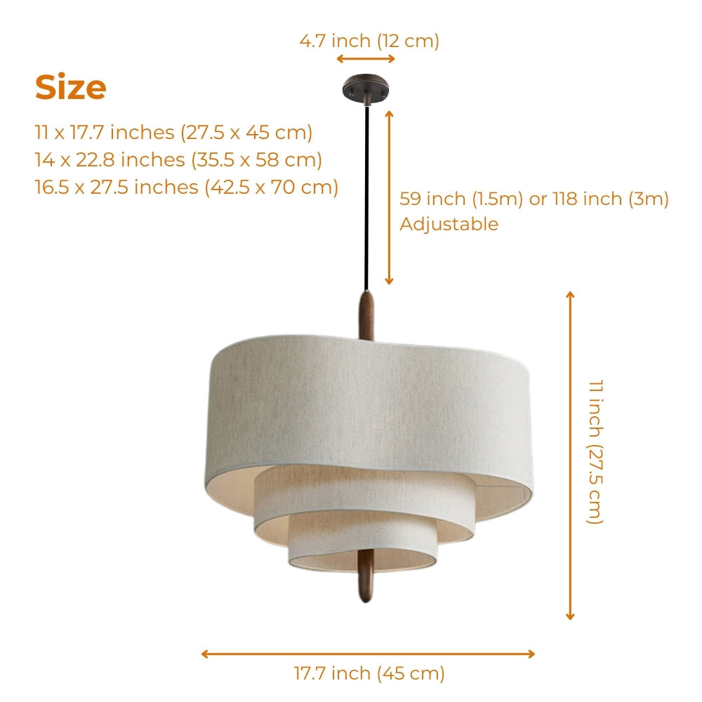 Pebble Wabi Sabi Fabric Pendant spans 17.7-inch to 27.5-inch diameters, larger tiers casting wider pools of diffused light and adding more visual weight overhead