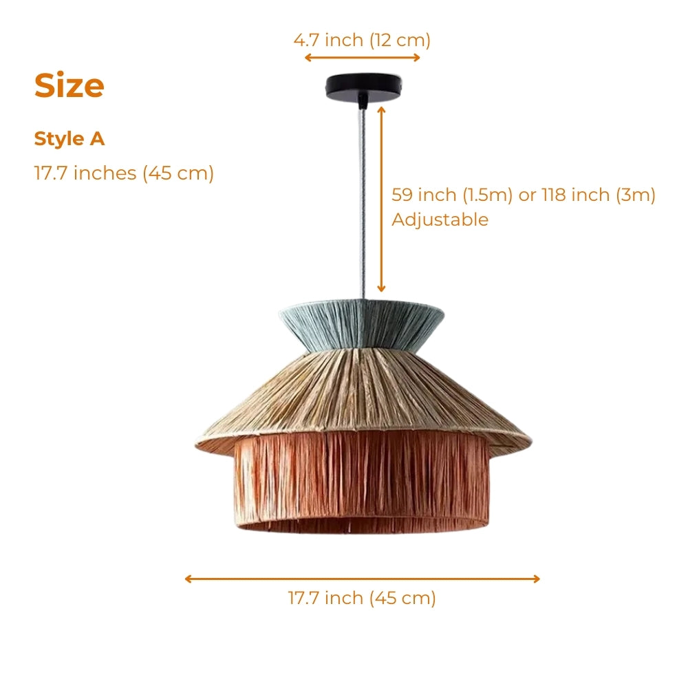 Set 3 Raffia Wabi Sabi Paper Pendant Light in 15.7-inch to 19.7-inch raffia shades, smaller sizes cast a tighter glow while the tallest stacks more layered tiers overhead