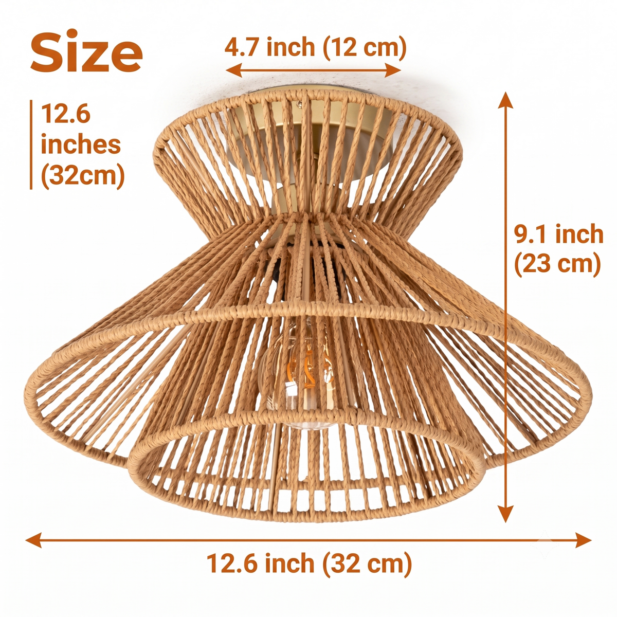 Tasman Wabi Sabi Rattan Ceiling Light at 12.6-inch diameter, tiered radial weave suiting dining nooks and bedside spots without overwhelming the ceiling