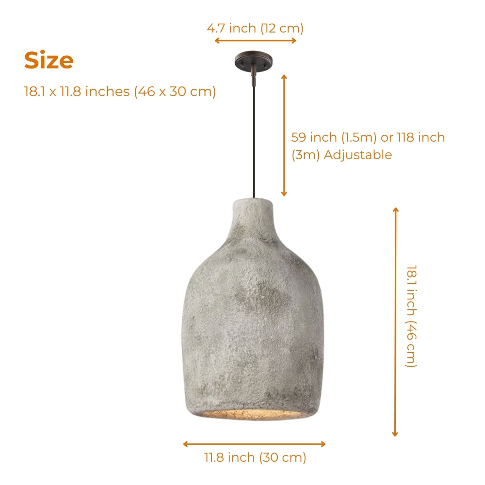 Vase Ceramic Resin Wabi Sabi Pendant at 11.8-inch diameter, raw-textured tall vase silhouette, this single size suits dining tables, islands, and bedside spots