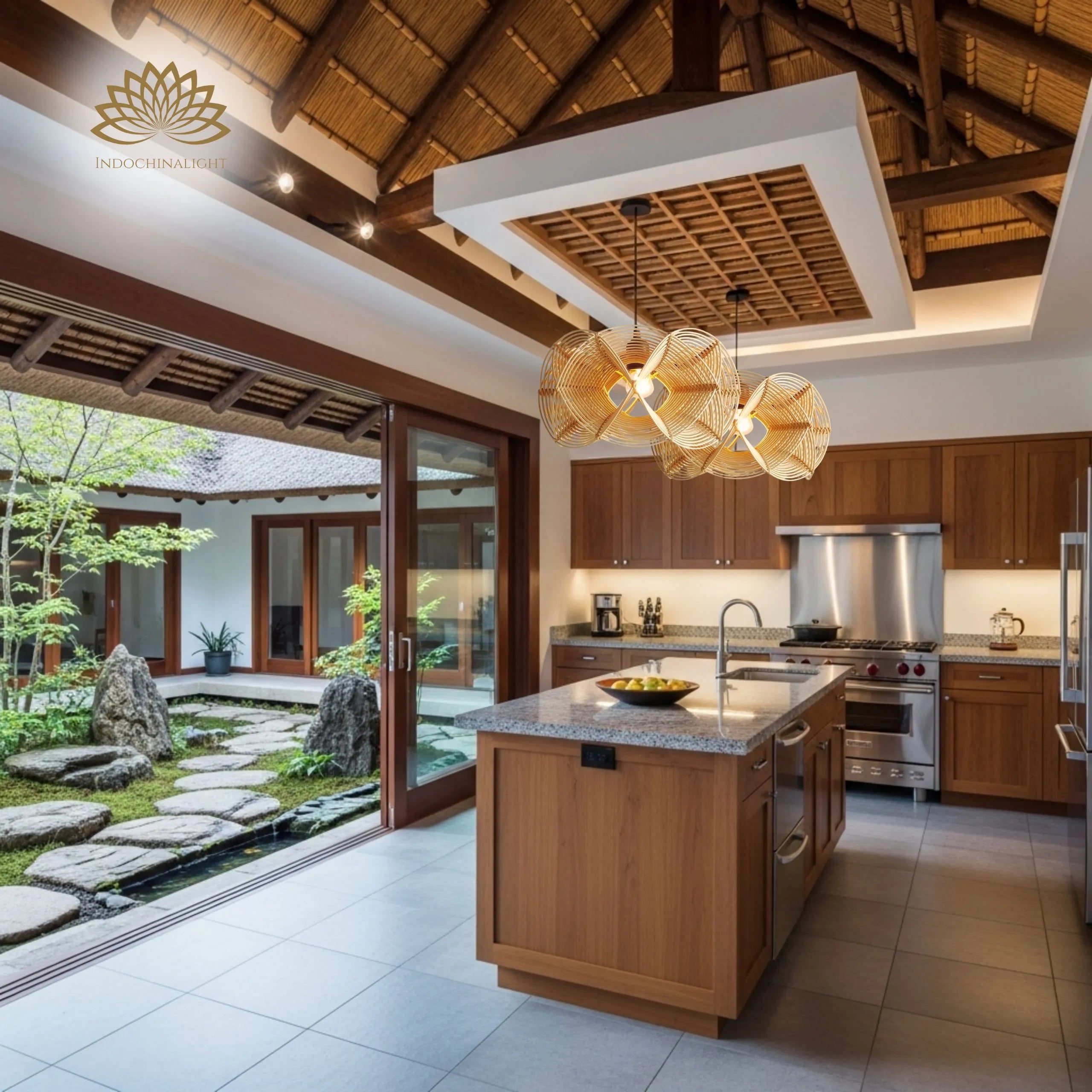 Spiral Rattan kitchen island Pendant Light