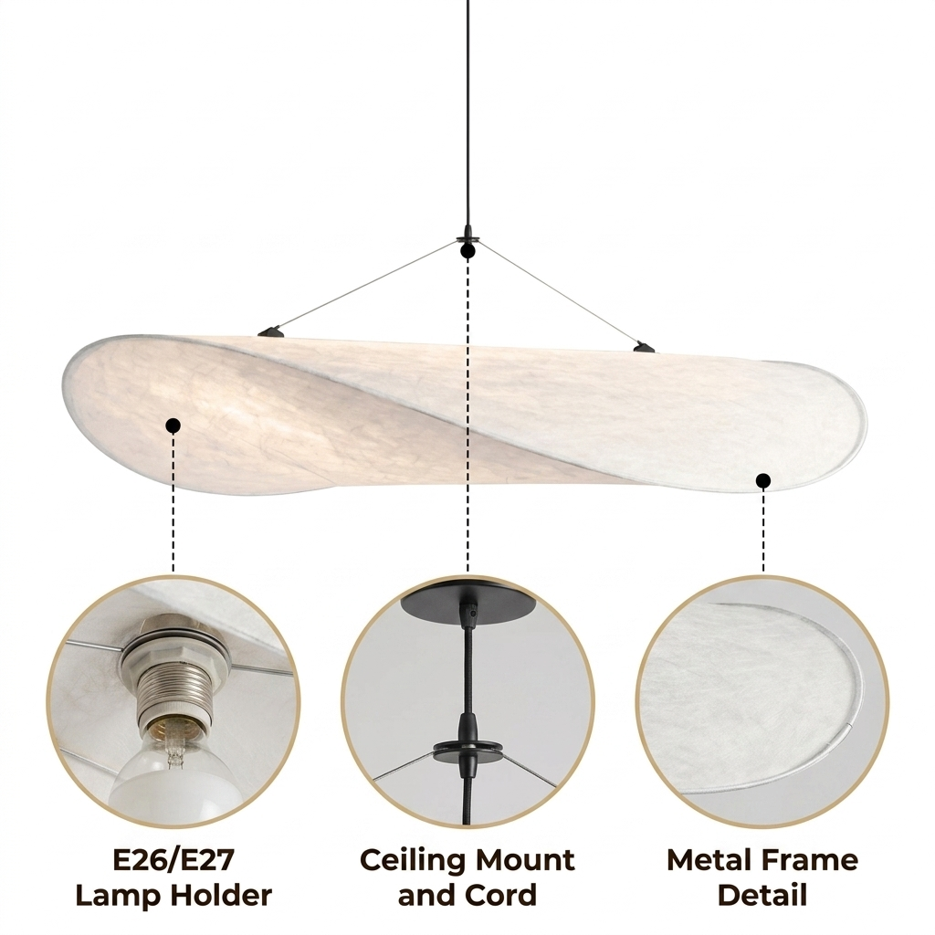 Tense Cloud Japanese Wabi Sabi Silk Pendant with hand-gathered pleated silk panels, white matte finish, adjustable cord mounting, one E26 socket for warm ambient glow