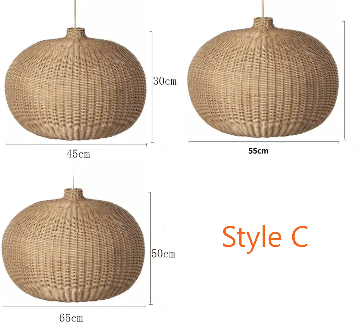 Set 3 Vintage Small Rattan Pendant Light Fixtures