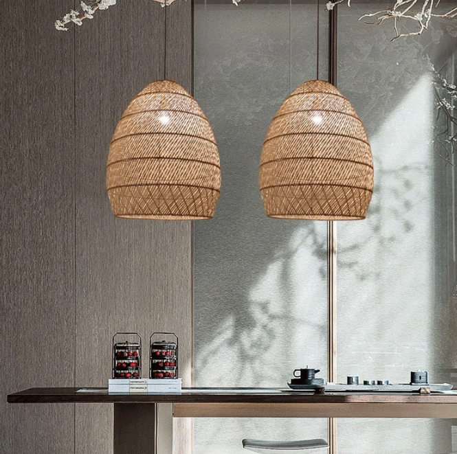 Set 4 Natural Rattan Chandelier Pendant Light Fixtures