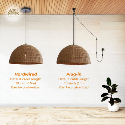 Accessories Type of Thaely Dome Wicker Rattan Pendant Light