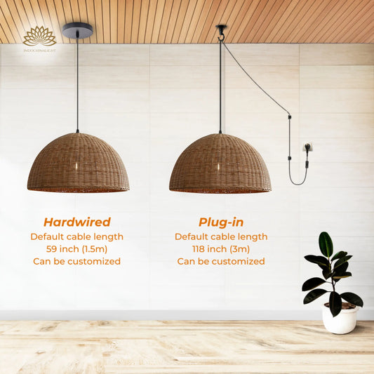 Accessories Type of Thaely Dome Wicker Rattan Pendant Light