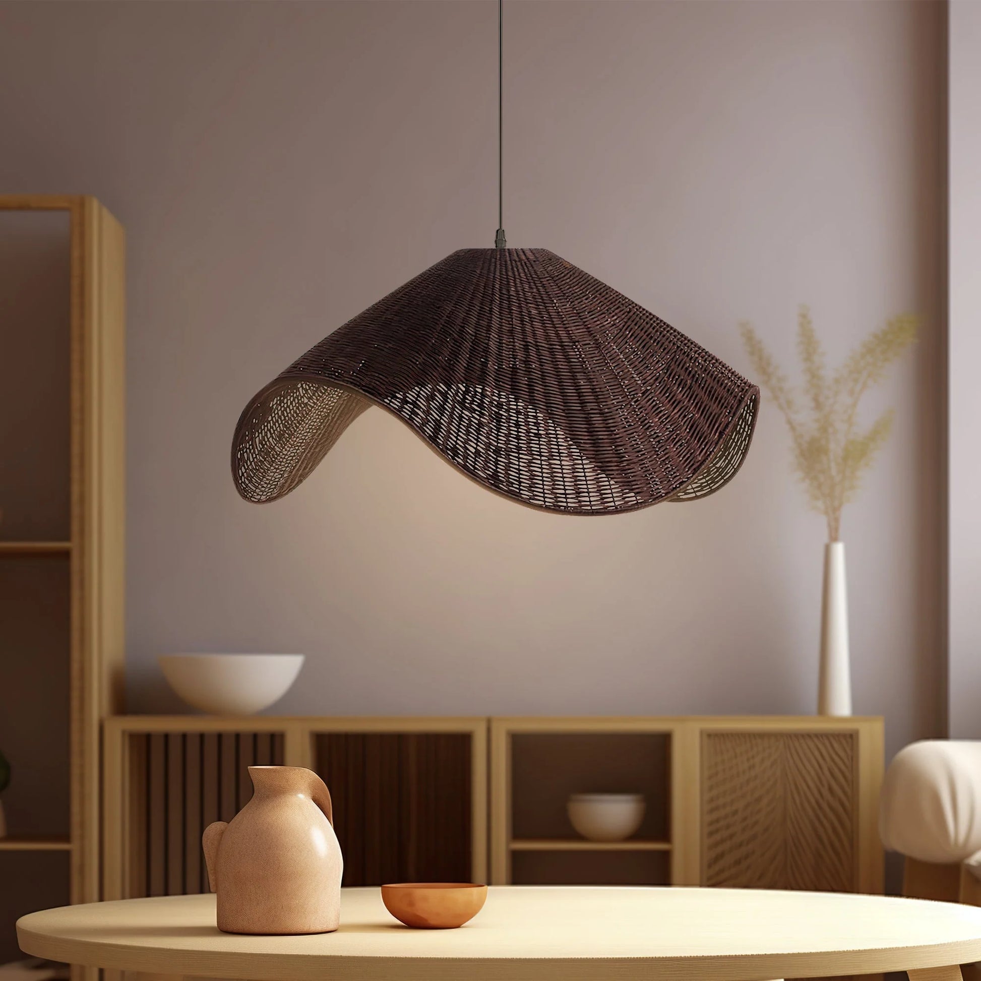 Adaya Black Rattan Pendant Light over Dining Table