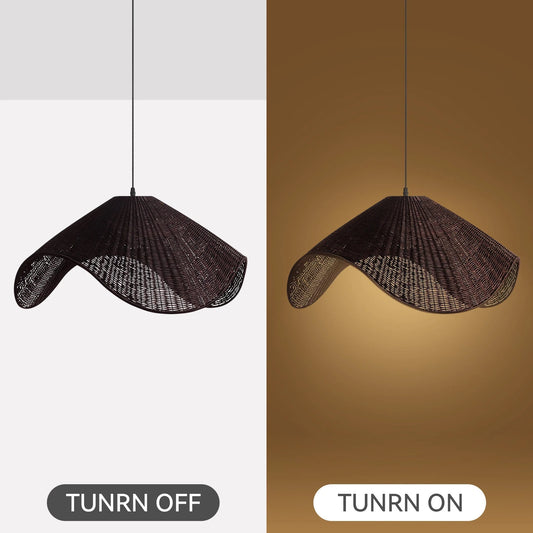 Adaya Black Rattan Pendant Light when turn on and turn off