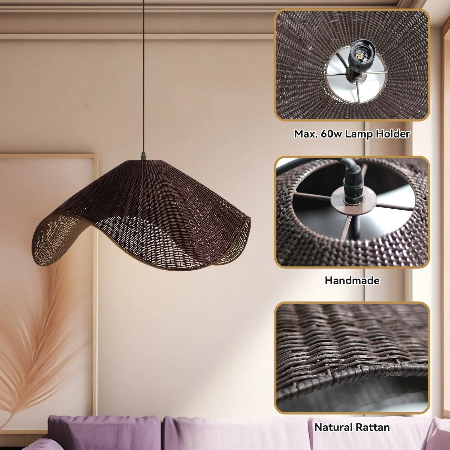 Adaya Rattan Pendant Light Black Fixture