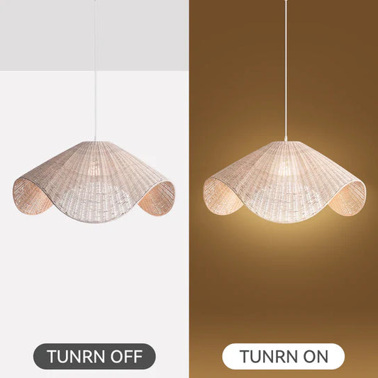 Adaya White Rattan Hanging Light when turn on and turn off