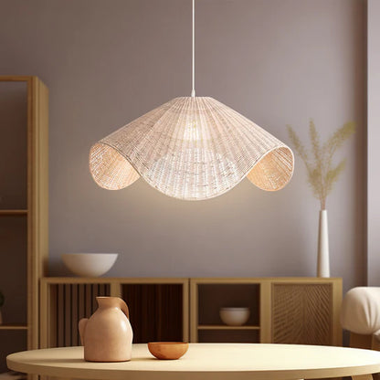 Adaya White Wicker Rattan Pendant Light