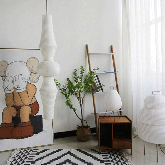 Akari Wabi Sabi Paper Pendant lamp shade in living room