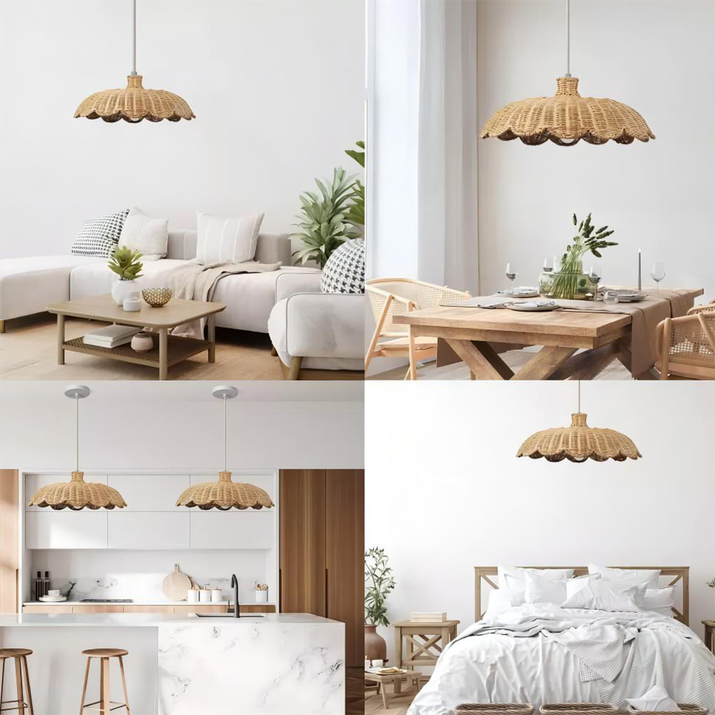 Alice rattan pendant light scallop shape for home spaces